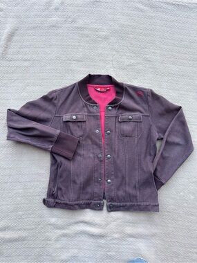Vintage Puma Women's Plum Jacket with Pink Lining- Sz Medium